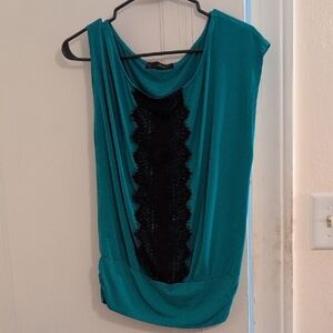 Teal and Black Lace Women's Top